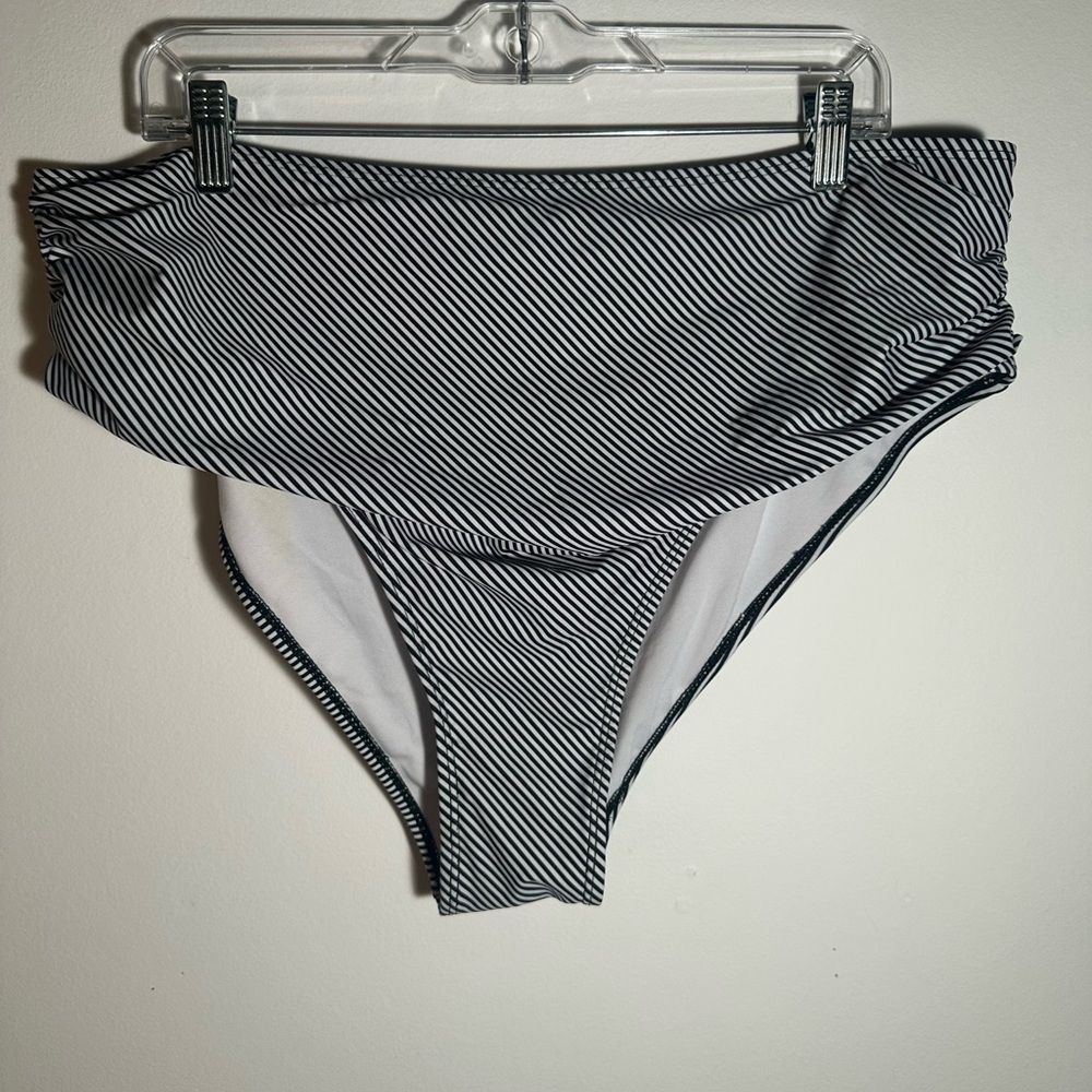 Striped High-Waisted Plus Size Bikini Bottom